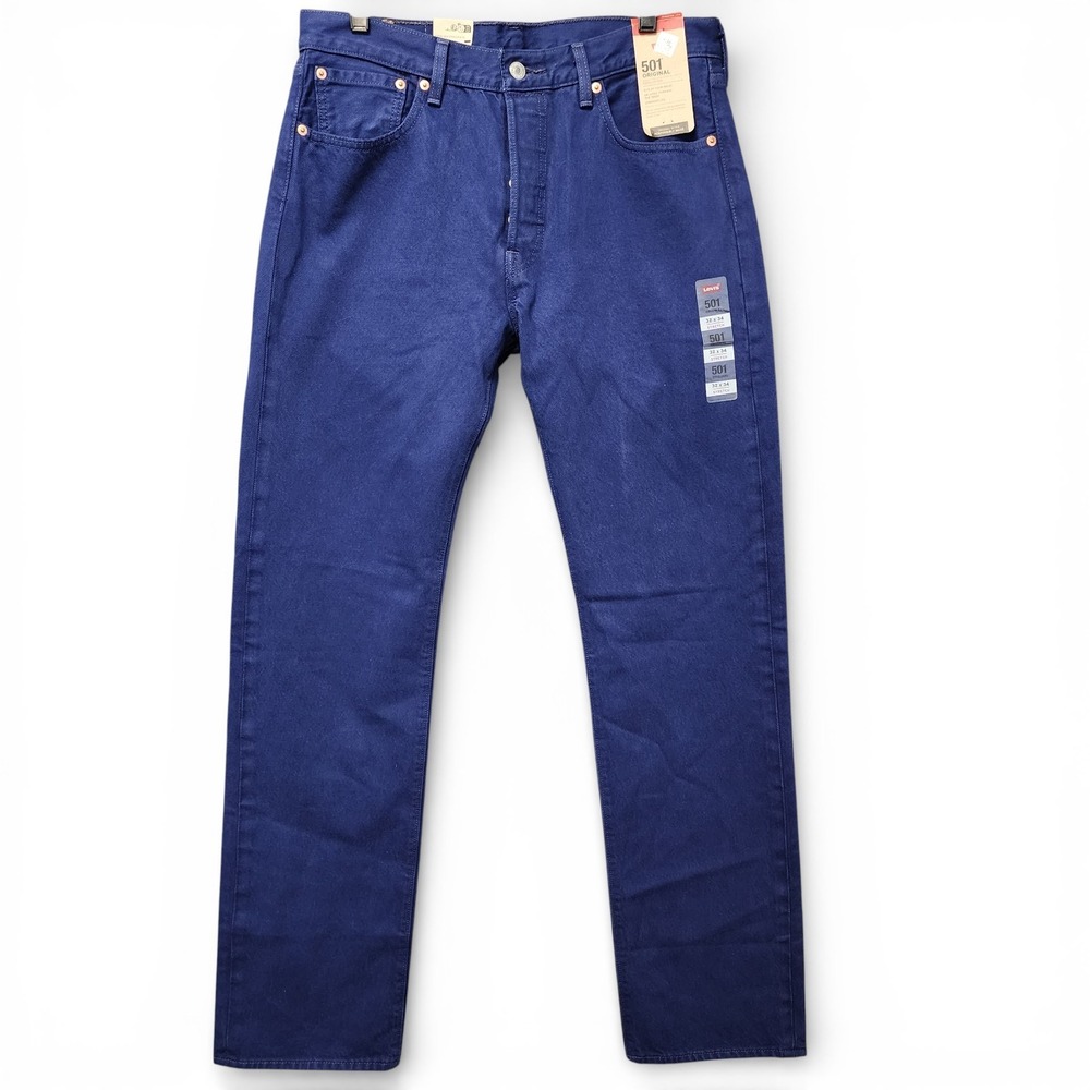 Levis 501 Jeans‎ Mens 32x34 Peacoat Blue Original Button Fly Straight Leg NEW